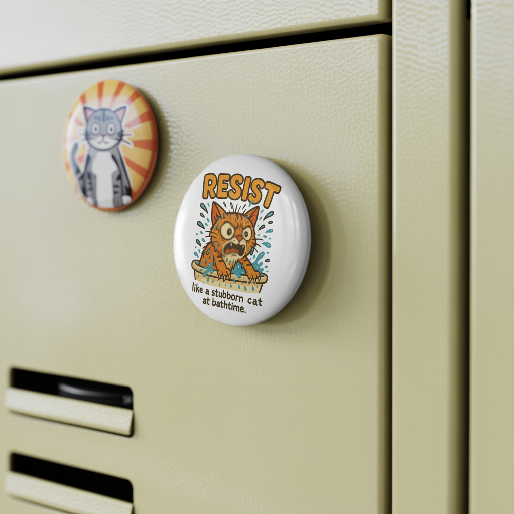 Resist Like a Stubborn Cat Magnet - Funny Cat Bath Time Quote - Humorous Kitchen Decor - Fridge Magnet Gift for Cat Lovers