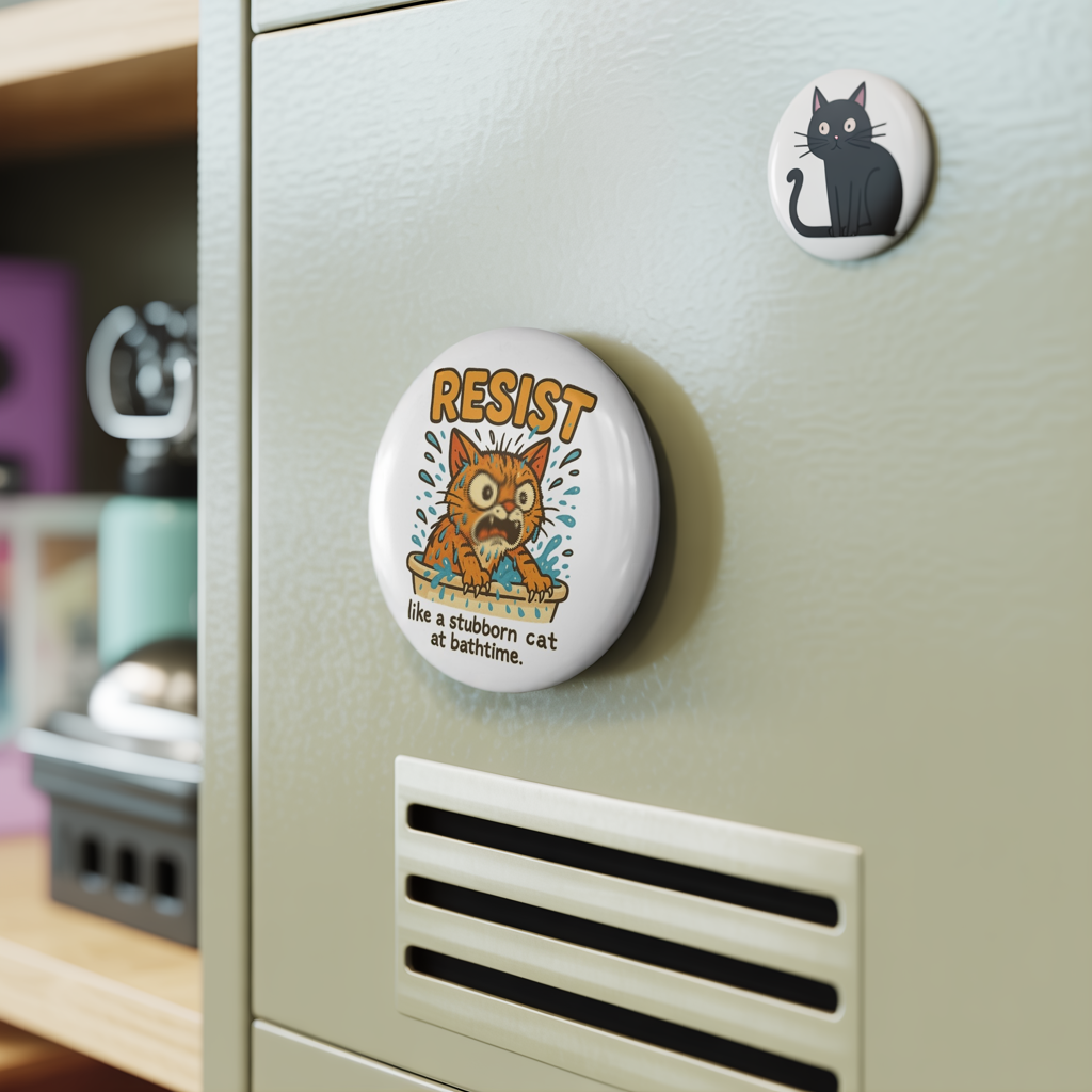 Resist Like a Stubborn Cat Magnet - Funny Cat Bath Time Quote - Humorous Kitchen Decor - Fridge Magnet Gift for Cat Lovers