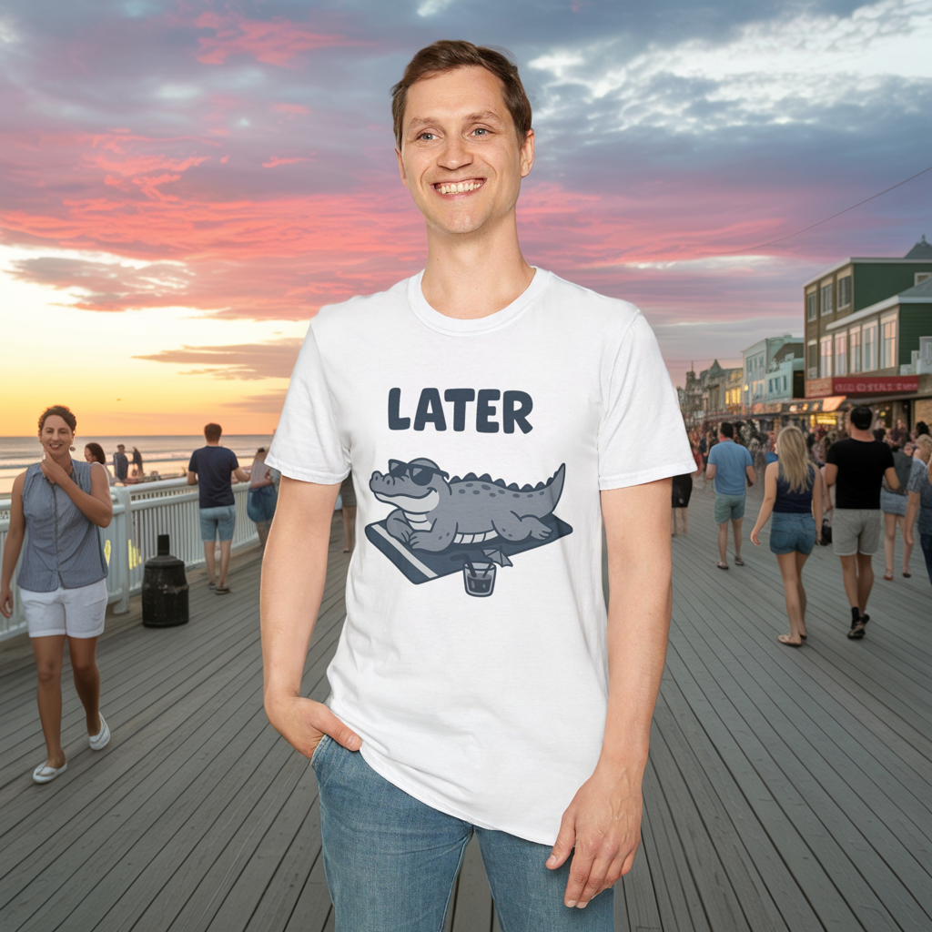 Later Gator Lounge Graphic Tee - Funny Alligator T-Shirt, Summer Vacation Humor, Cute Animal Tee, Relax Gift for Him and Her