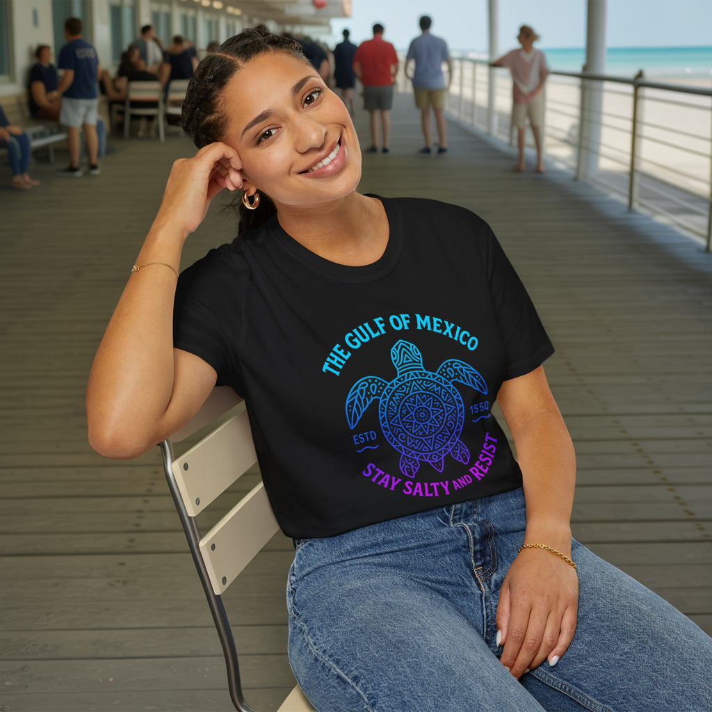 Neon Line Y2K Gulf of Mexico Sea Turtle Tee - Retro 2000s Rave Shell Shirt - Vaporwave Festival Techwear T-Shirt - Ocean Neon Streetwear