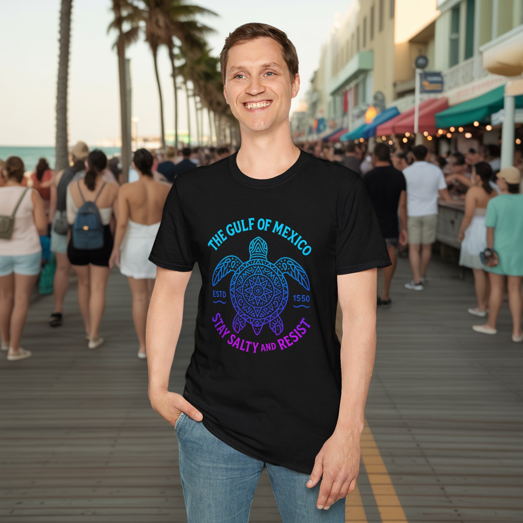 Neon Line Y2K Gulf of Mexico Sea Turtle Tee - Retro 2000s Rave Shell Shirt - Vaporwave Festival Techwear T-Shirt - Ocean Neon Streetwear