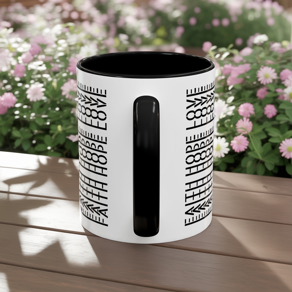 Hidden Message Mug - Faith Hope Love Mug with Vertical Text Wrap, 11oz Christian Coffee Cup, Modern Minimalist Scripture Gift