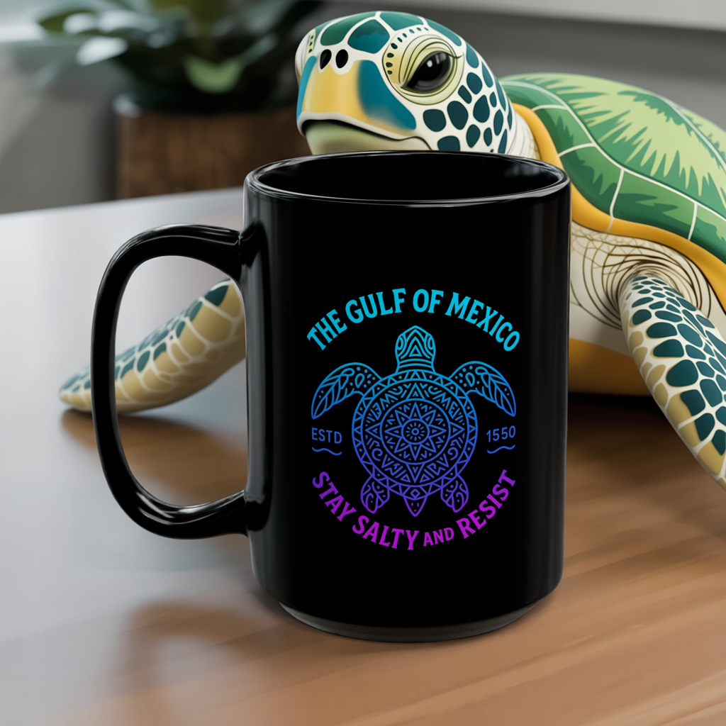 Gulf of Mexico Sea Turtle Mug - Stay Salty and Resist - Ocean Conservation Gift - Coastal Pride Coffee Cup - Nautical Vibes