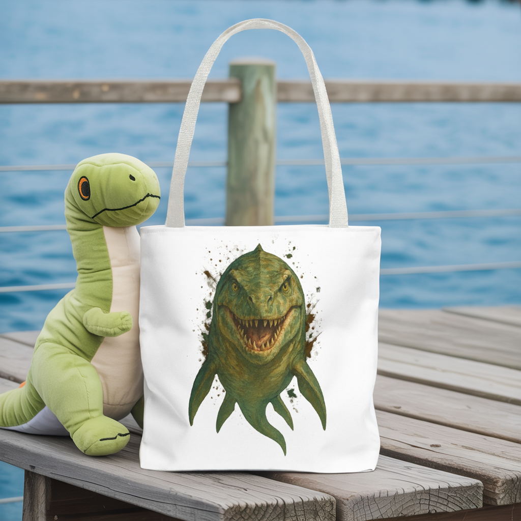 Watercolor Mosasaurus Tote Bag - Prehistoric Sea Monster Art, Dinosaur Ocean Reptile Gift, Eco Canvas Bag for Dino and Marine Fans