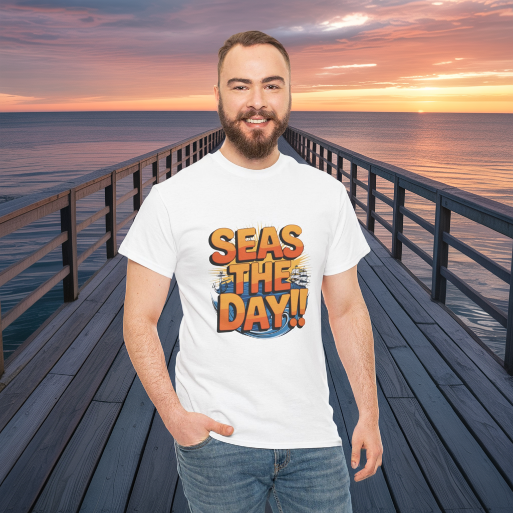 Seas The Day!! Tee • Ocean Pun Graphic Shirt • Comfort Colors Unisex Beachy Vibes • Nautical Aesthetic • Gift for Sea Lovers & Summer Vacays