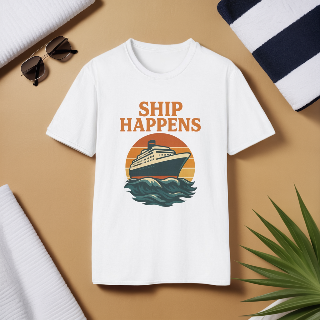 Ship Happens Tee • Funny Nautical Pun Shirt • Comfort Colors Unisex Cruise Vacation Tee • Ocean Humor • Gift for Sailors & Beach Lovers