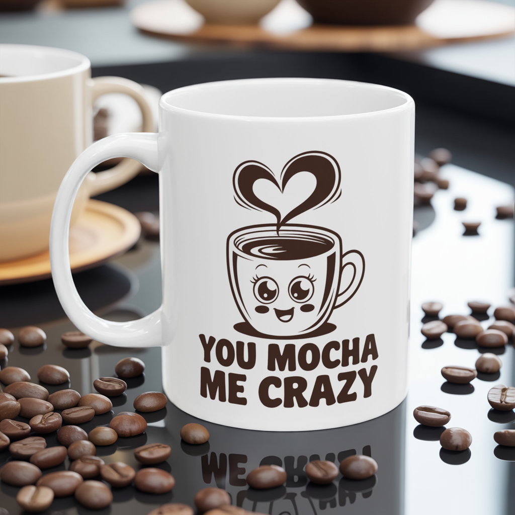 You Mocha Me Crazy Mug – Cute Coffee Pun Gift – Kawaii Heart Latte Art Ceramic 11oz & 15oz – Funny Valentine, Galentine Gift ‘25 Trend