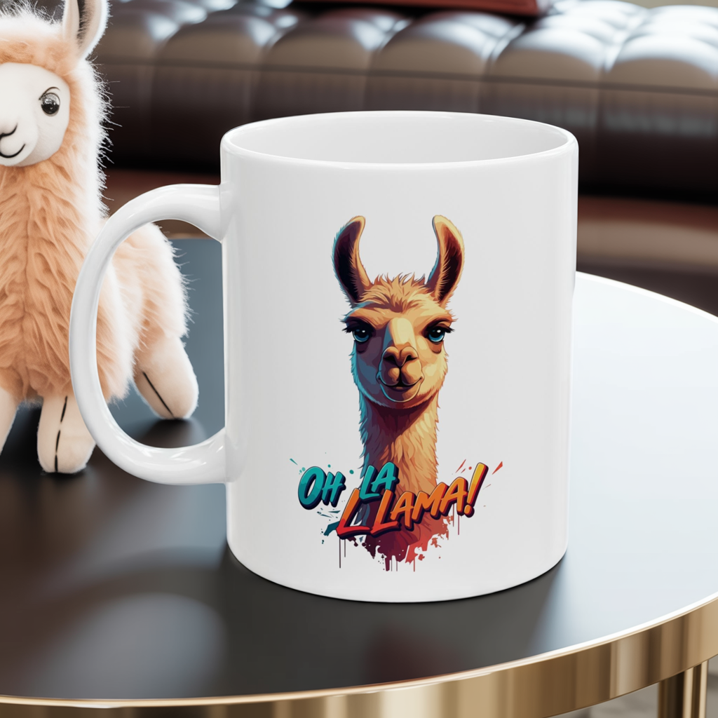 Oh La Llama Mug – Cute Llama Coffee Cup 11 oz & 15 oz Ceramic | Funny Animal Gift For Llama Lover Kitchen Decor