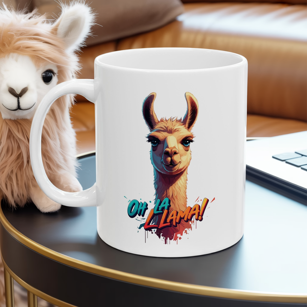 Oh La Llama Mug – Cute Llama Coffee Cup 11 oz & 15 oz Ceramic | Funny Animal Gift For Llama Lover Kitchen Decor