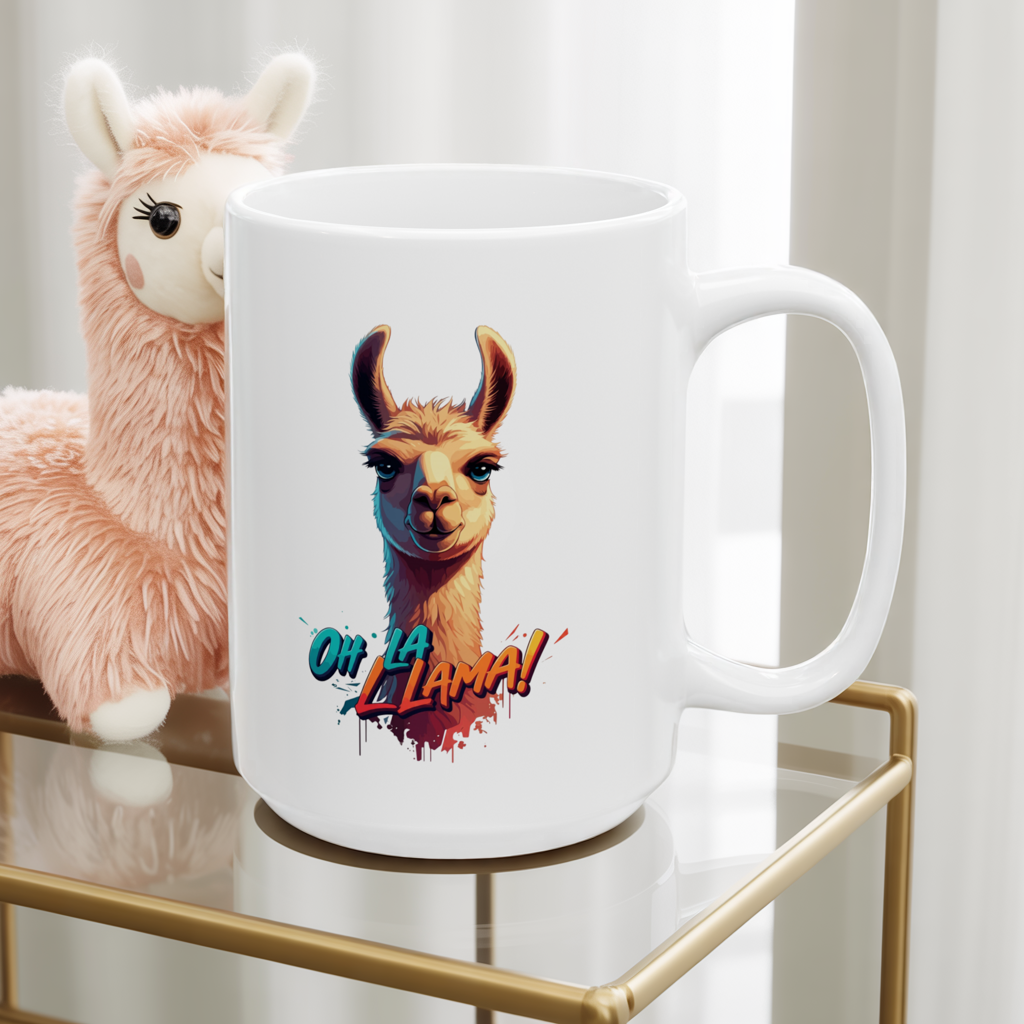 Oh La Llama Mug – Cute Llama Coffee Cup 11 oz & 15 oz Ceramic | Funny Animal Gift For Llama Lover Kitchen Decor