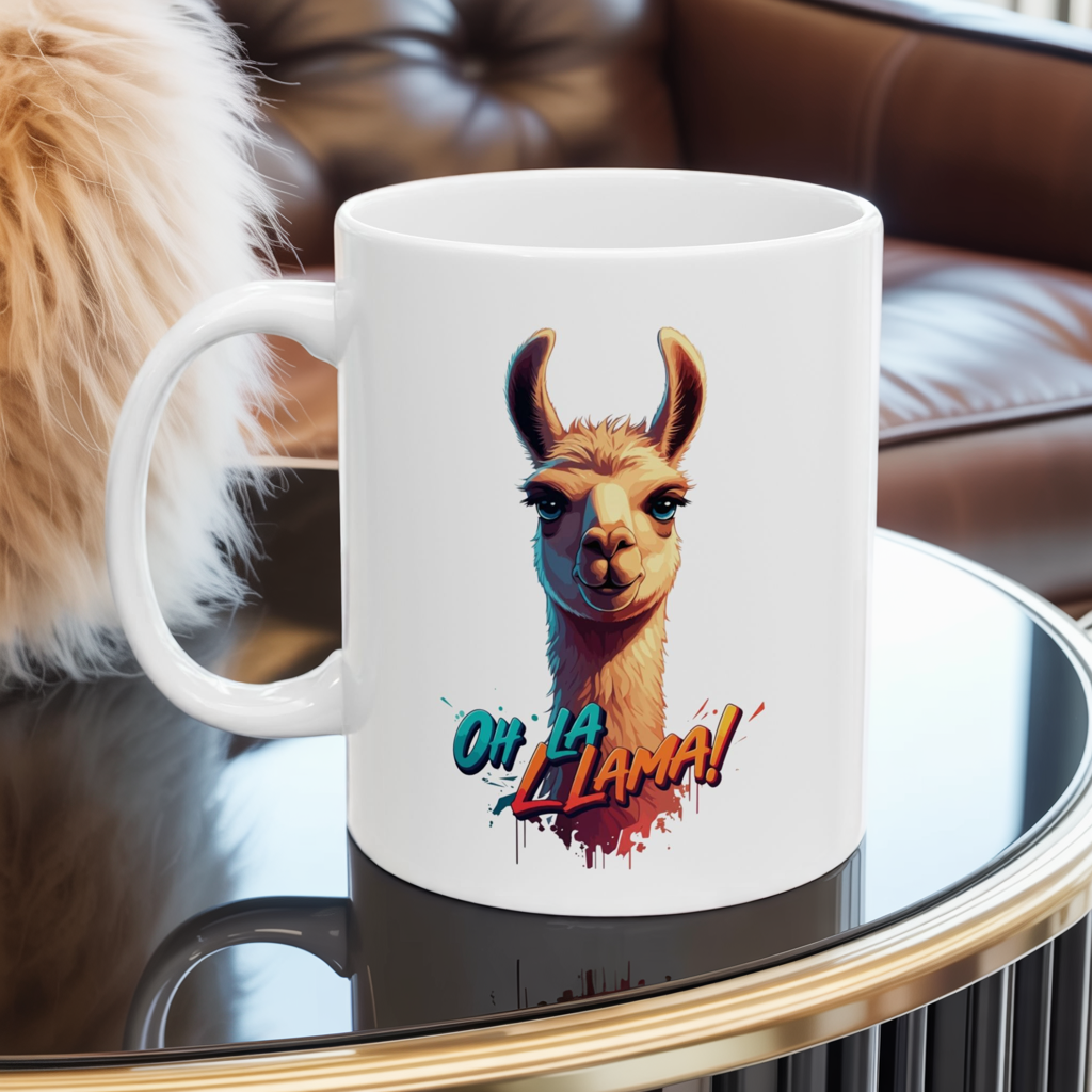 Oh La Llama Mug – Cute Llama Coffee Cup 11 oz & 15 oz Ceramic | Funny Animal Gift For Llama Lover Kitchen Decor