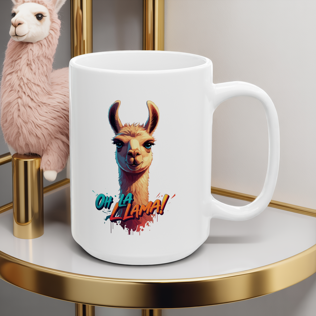 Oh La Llama Mug – Cute Llama Coffee Cup 11 oz & 15 oz Ceramic | Funny Animal Gift For Llama Lover Kitchen Decor