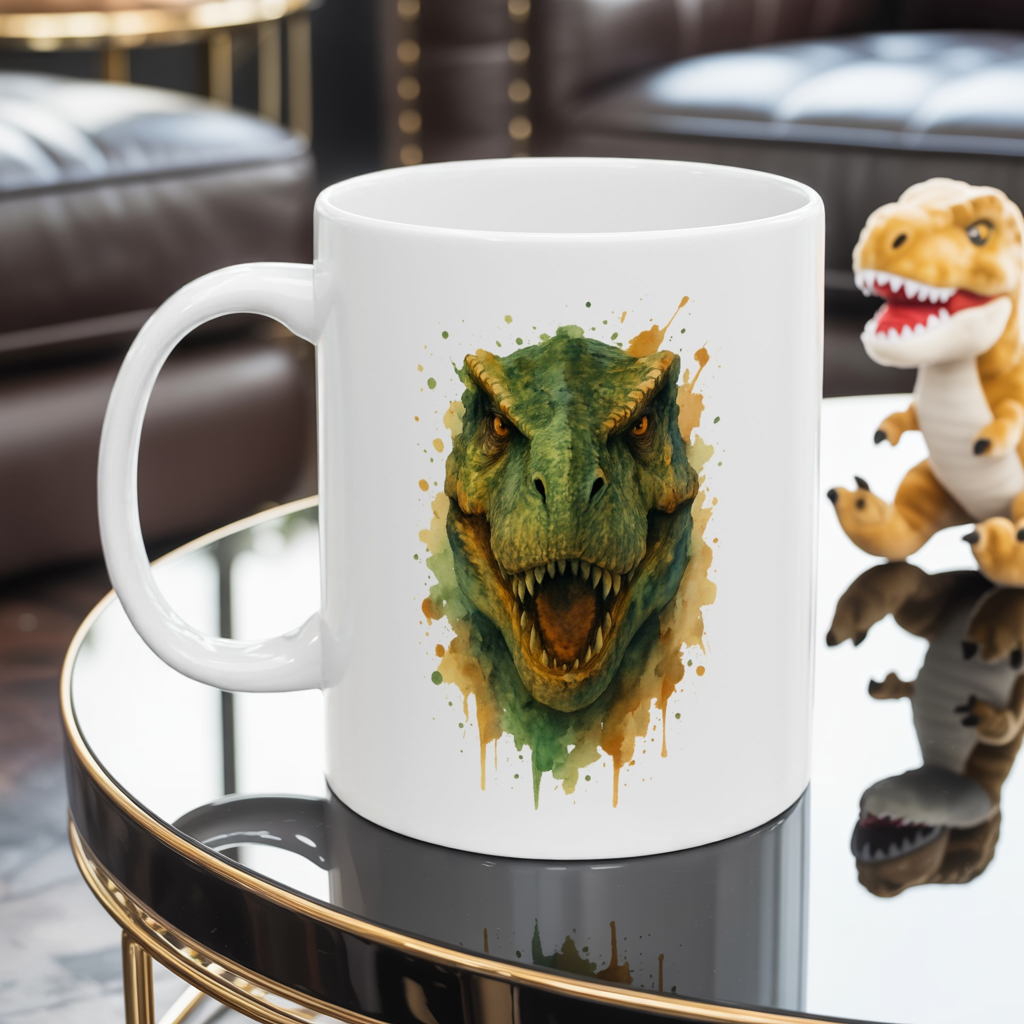 T-Rex Dinosaur Mug – Roaring T‑Rex Coffee Cup 11oz & 15oz | Jurassic Gift for Dino Lovers | Scary Dinosaur Kitchen Decor Mug