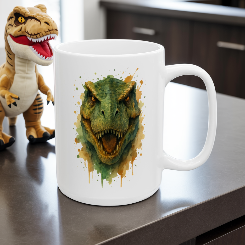 T-Rex Dinosaur Mug – Roaring T‑Rex Coffee Cup 11oz & 15oz | Jurassic Gift for Dino Lovers | Scary Dinosaur Kitchen Decor Mug