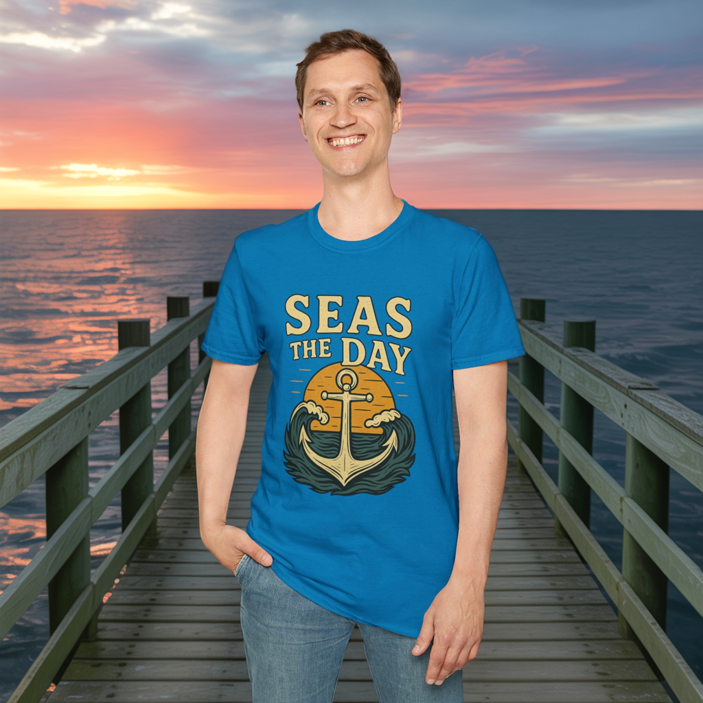 Seas the Day Shirt – Nautical Anchor Ocean Tee | Coastal Beach Graphic T-Shirt | Funny Seaside Pun Gift | Unisex Summer Travel Top