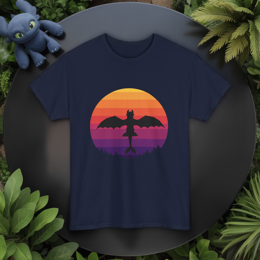 Night Dragon Sunset T-Shirt | Retro Dragon Silhouette Tee | Fantasy Dragon Shirt | Unisex Graphic Tee | Gift for Dragon Lovers