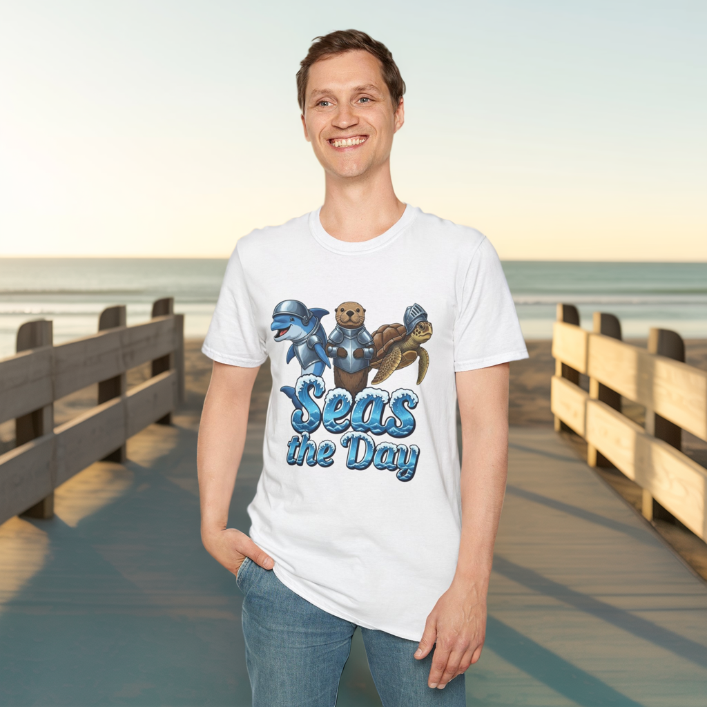 Seas the Day Shirt | Ocean Knight Animals Dolphin Otter Turtle Graphic Tee | Funny Sea Life Adventure Tee | Gift for Beach Lovers