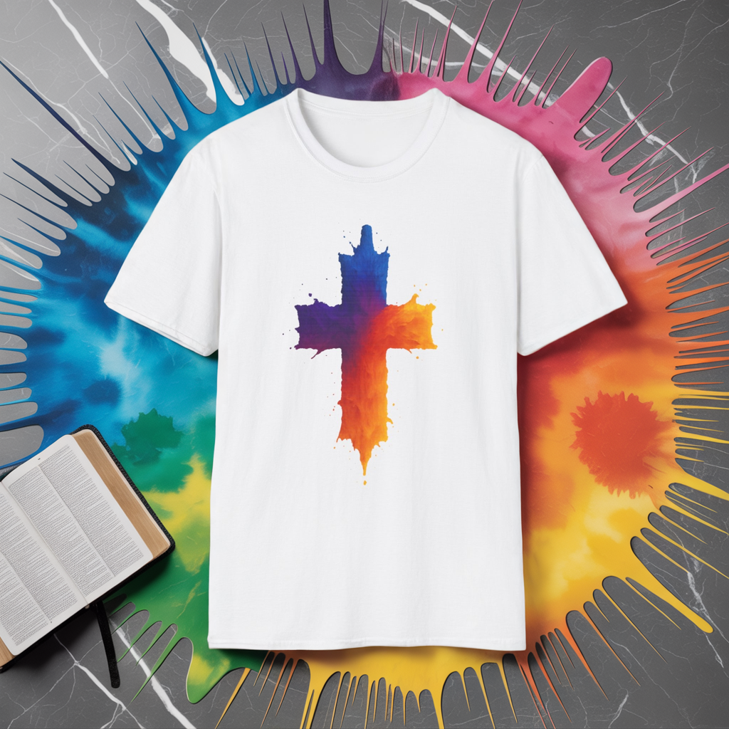 Colorful Abstract Cross T‑Shirt | Bold Grunge Paint Splatter Christian Tee | Unique Vibrant Gift | Inspirational Faith Graphic Shirt