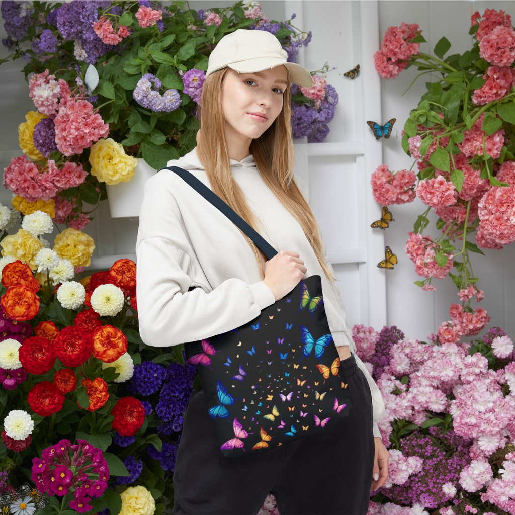 Butterfly Swarm Tote Bag – Colorful Rainbow Butterfly Tote, Aesthetic Canvas Bag, Nature-Inspired Gift, Magical Reusable Eco Purse