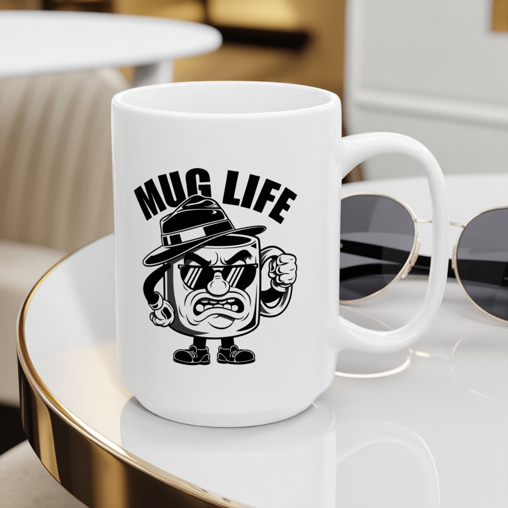 Funny “Mug Life” Coffee Mug 11 oz or 15 oz Ceramic – Humorous Mug Life Gift for Coffee Lovers, Tea Fans, Sarcastic Quote Mug