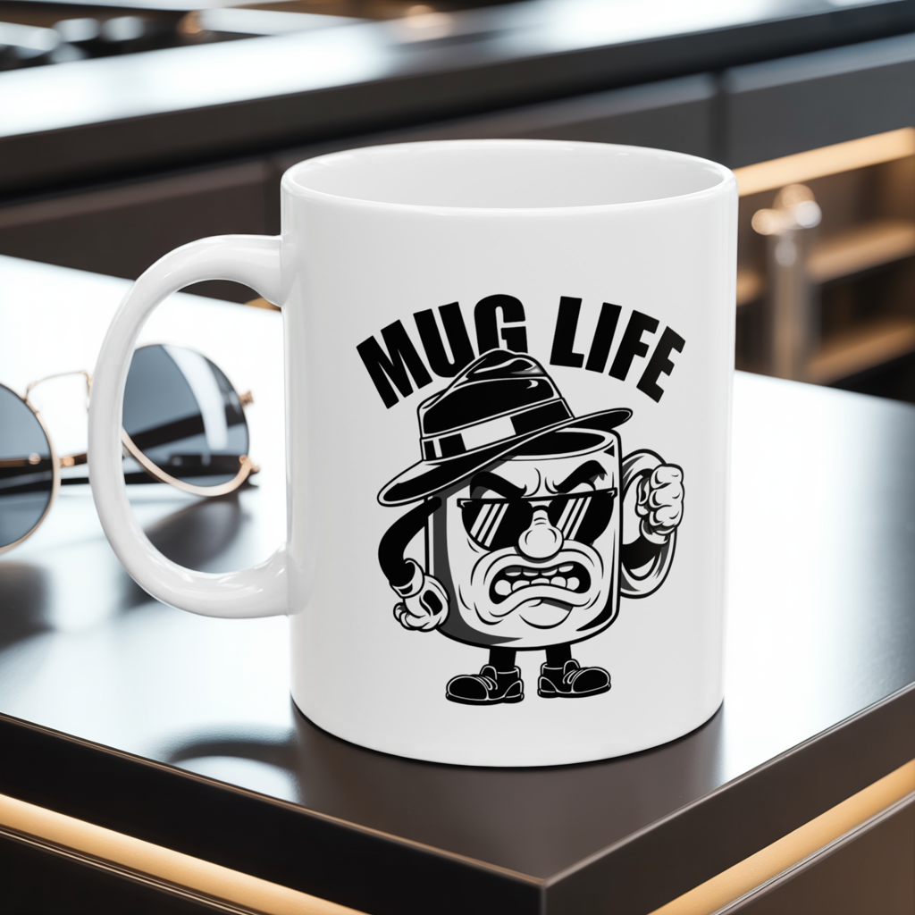 Funny “Mug Life” Coffee Mug 11 oz or 15 oz Ceramic – Humorous Mug Life Gift for Coffee Lovers, Tea Fans, Sarcastic Quote Mug