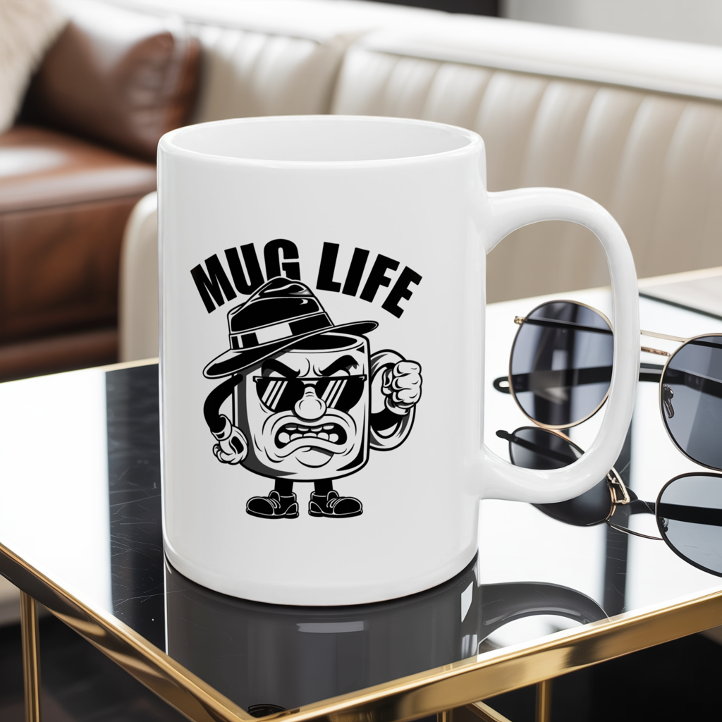 Funny “Mug Life” Coffee Mug 11 oz or 15 oz Ceramic – Humorous Mug Life Gift for Coffee Lovers, Tea Fans, Sarcastic Quote Mug