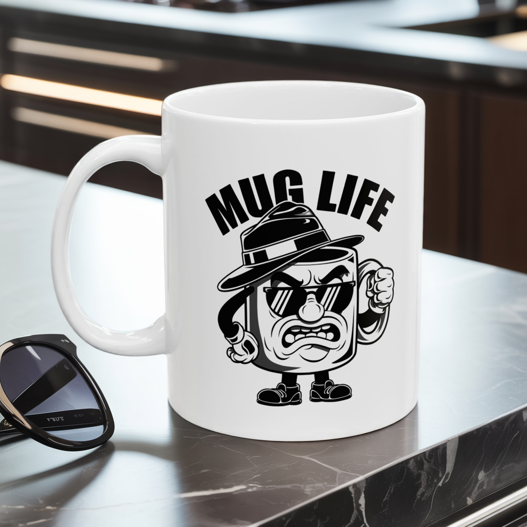 Funny “Mug Life” Coffee Mug 11 oz or 15 oz Ceramic – Humorous Mug Life Gift for Coffee Lovers, Tea Fans, Sarcastic Quote Mug