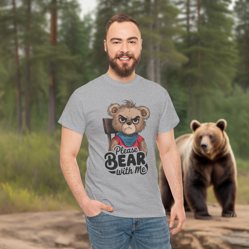 Grumpy Bear Graphic Tee – Please Bear With Me Shirt – Funny Animal T‑shirt – Sarcastic Humor Gift – Cute Bear Meme Art Tee