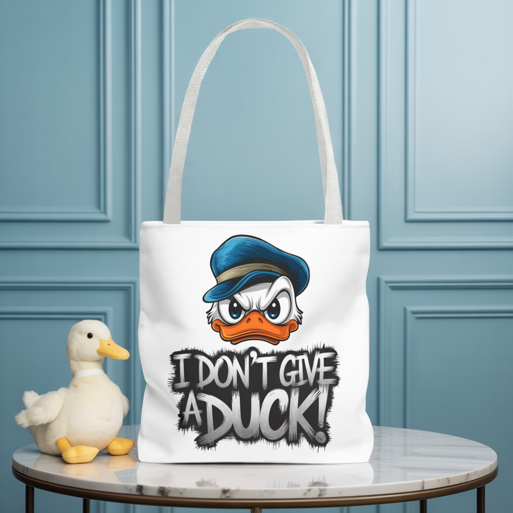 Funny Grumpy Duck Tote Bag | I Don’t Give A Duck Canvas Tote | Eco Reusable Cotton Gift Tote | Cute Animal Humor Market Bag