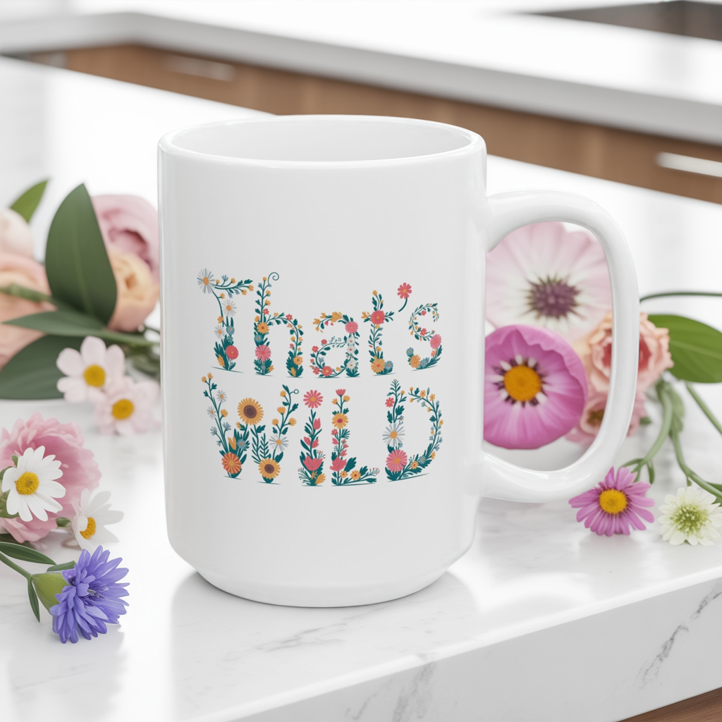 That’s Wild Floral Mug | Cottagecore Coffee Cup | Boho Botanical Mug Gift | Funny Plant Lover Mug | 11oz & 15oz Ceramic Tea Mug