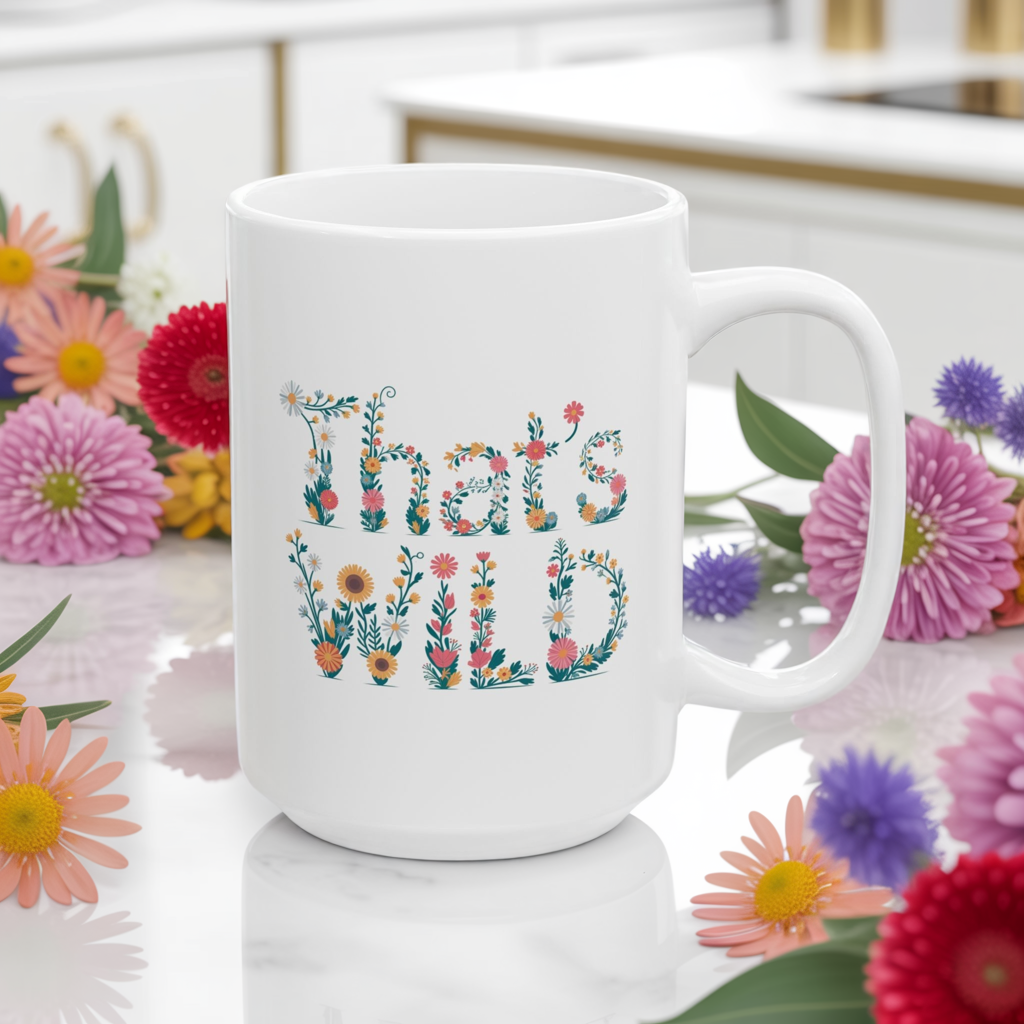 That’s Wild Floral Mug | Cottagecore Coffee Cup | Boho Botanical Mug Gift | Funny Plant Lover Mug | 11oz & 15oz Ceramic Tea Mug