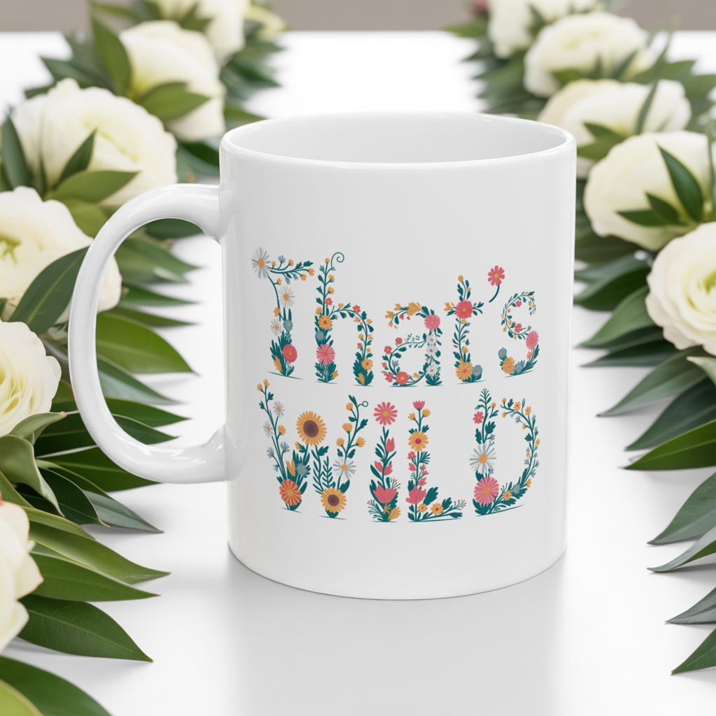 That’s Wild Floral Mug | Cottagecore Coffee Cup | Boho Botanical Mug Gift | Funny Plant Lover Mug | 11oz & 15oz Ceramic Tea Mug