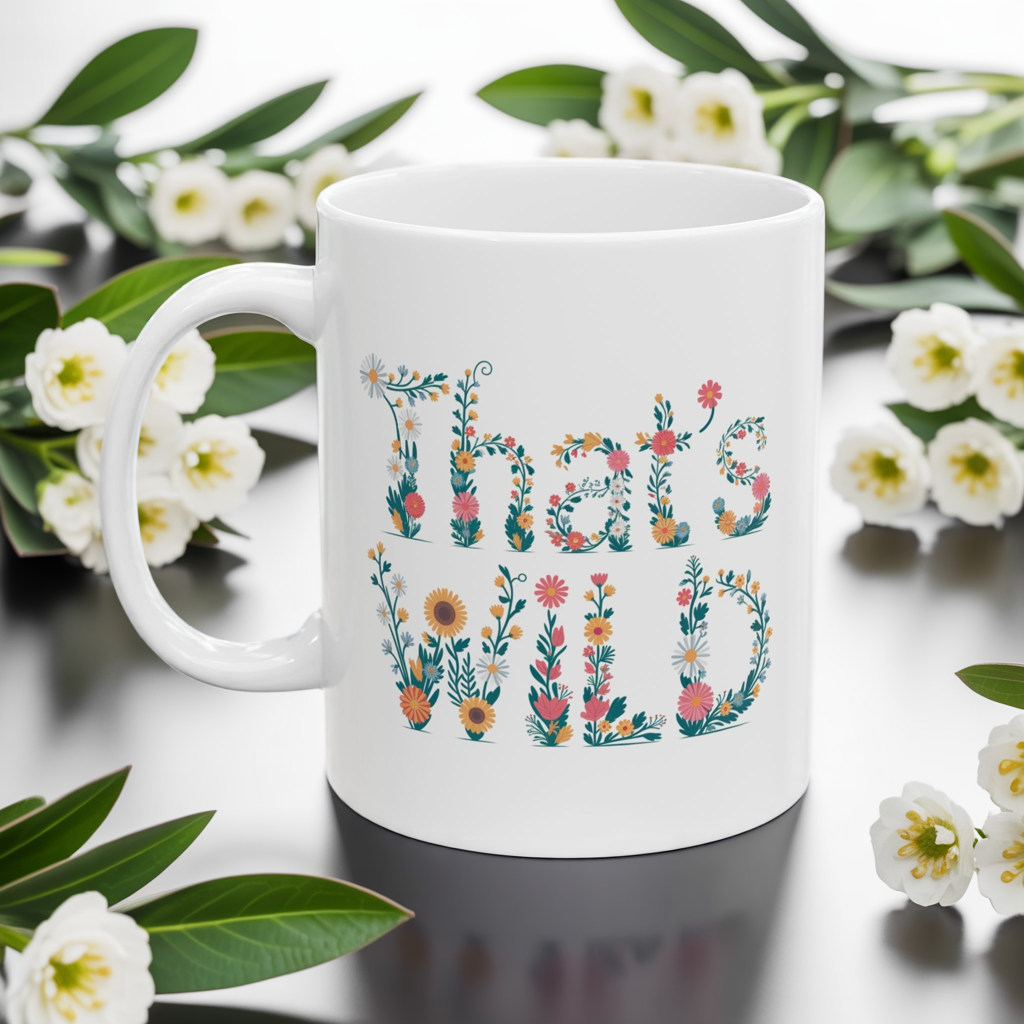 That’s Wild Floral Mug | Cottagecore Coffee Cup | Boho Botanical Mug Gift | Funny Plant Lover Mug | 11oz & 15oz Ceramic Tea Mug