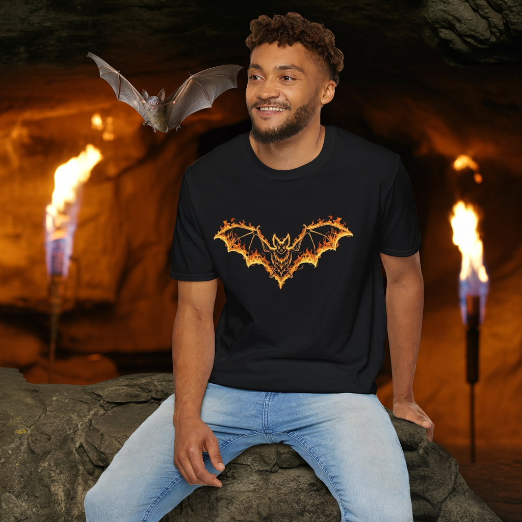 Flaming Bat T-Shirt | Fire Bat Gothic Graphic Tee | Halloween Creature Shirt | Fantasy Bat Design | Metalcore Dark Aesthetic Shirt