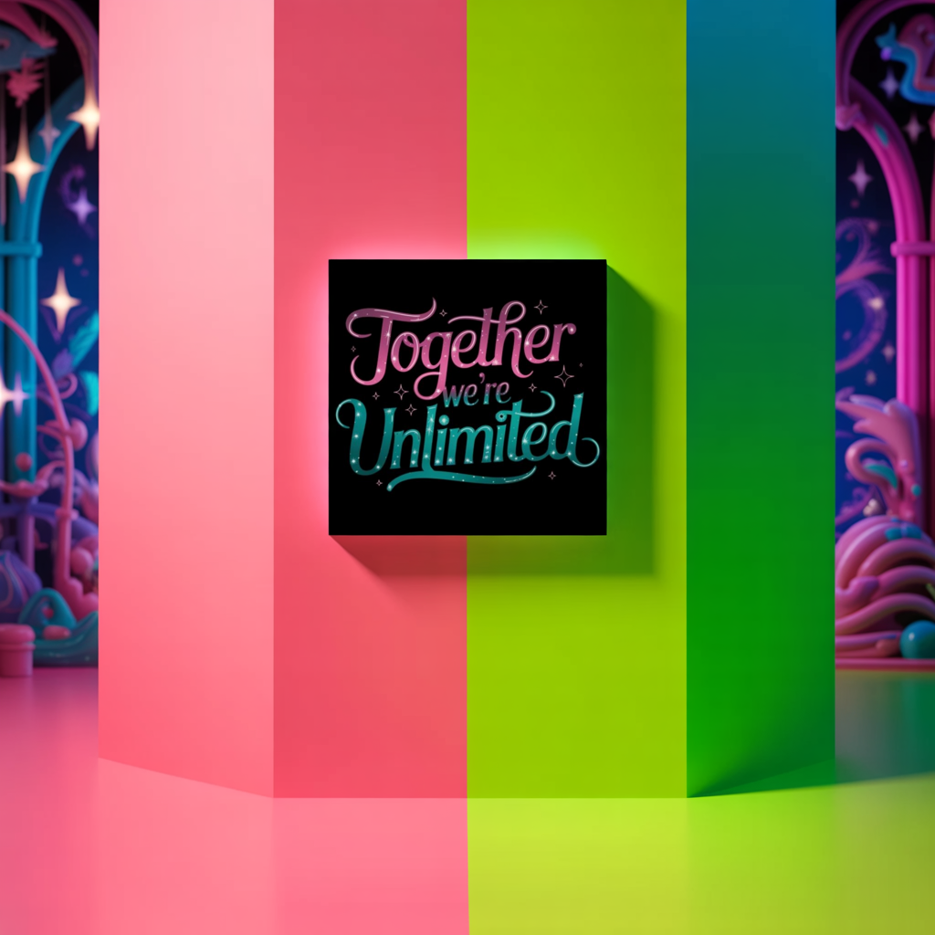 Together We're Unlimited Poster – Inspirational Wicked Musical Quote Wall Art – Whimsical Pink & Teal Typography Print for Fans & Friends