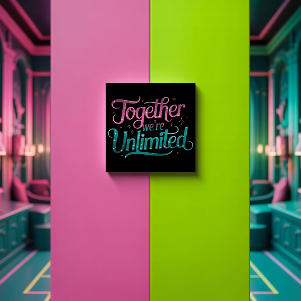 Together We're Unlimited Poster – Inspirational Wicked Musical Quote Wall Art – Whimsical Pink & Teal Typography Print for Fans & Friends
