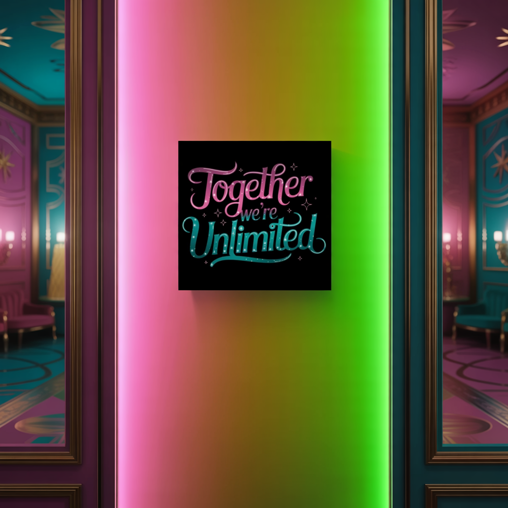 Together We're Unlimited Poster – Inspirational Wicked Musical Quote Wall Art – Whimsical Pink & Teal Typography Print for Fans & Friends