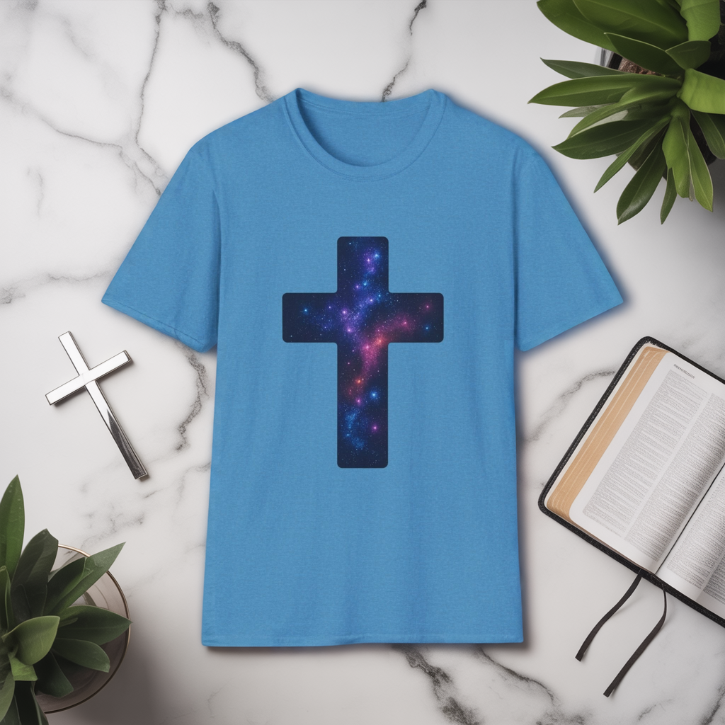 Galaxy Cross Graphic Tee | Celestial Christian Shirt, Spiritual Universe Cross T-Shirt, Faith & Astronomy Gift for Women & Men, Space Aesthetic