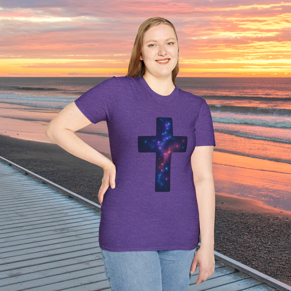 Galaxy Cross Graphic Tee | Celestial Christian Shirt, Spiritual Universe Cross T-Shirt, Faith & Astronomy Gift for Women & Men, Space Aesthetic