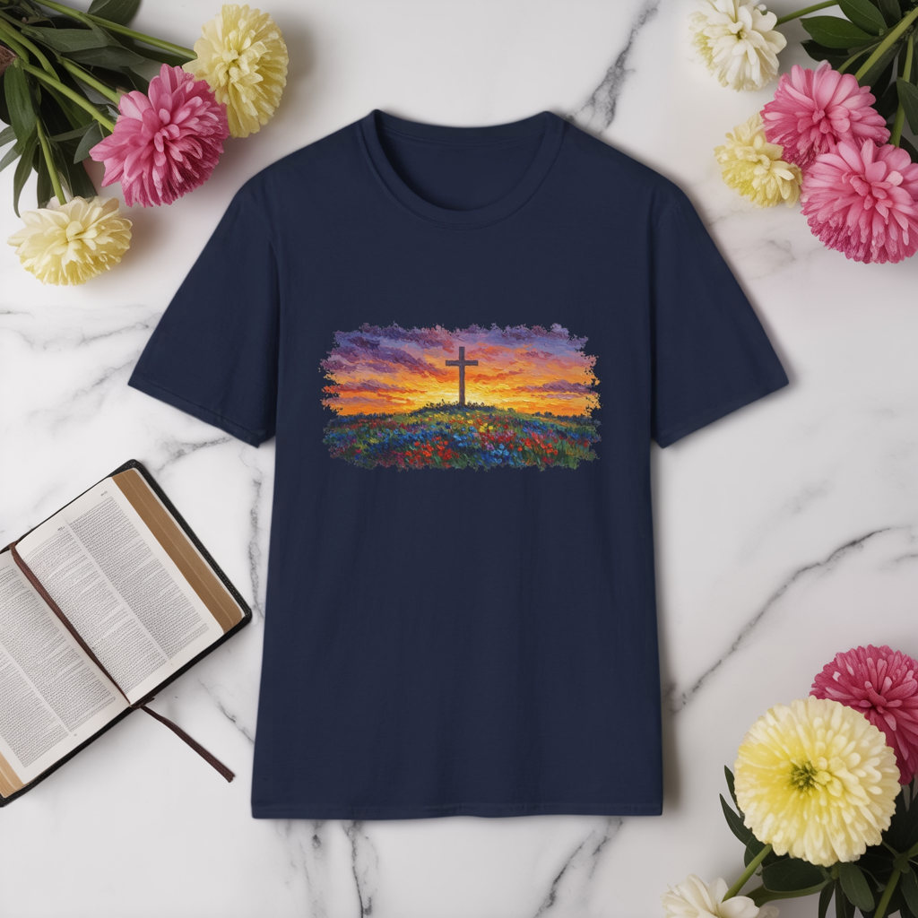 Van Gogh-Style Cross Sunset T-Shirt | Christian Faith Tee, Impressionist Nature Cross Shirt, Sunset Religious Art, Faith & Landscape Gift