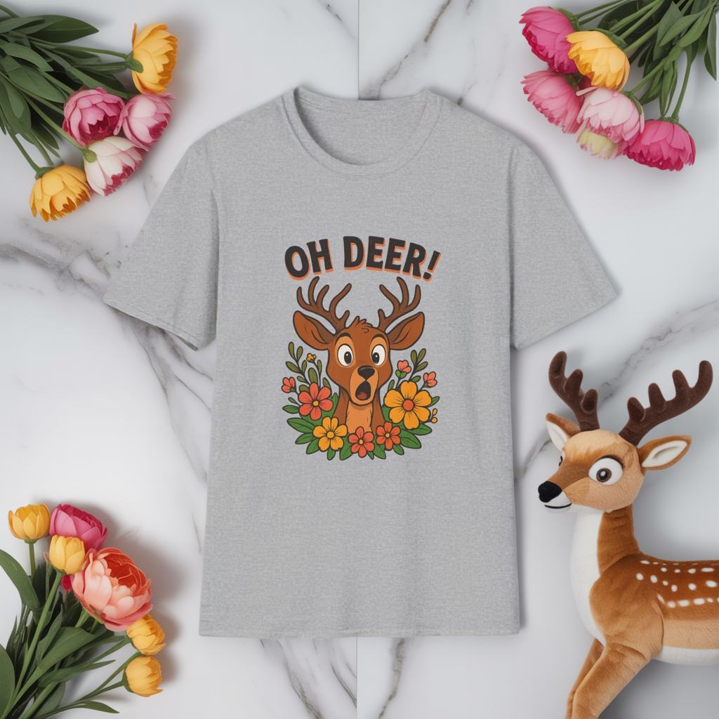 Oh Deer! Cute Floral Deer Graphic Tee | Funny Animal Lover Gift, Personalized, Nature Woodland Shirt, Deer Mom | Gift for Her Him