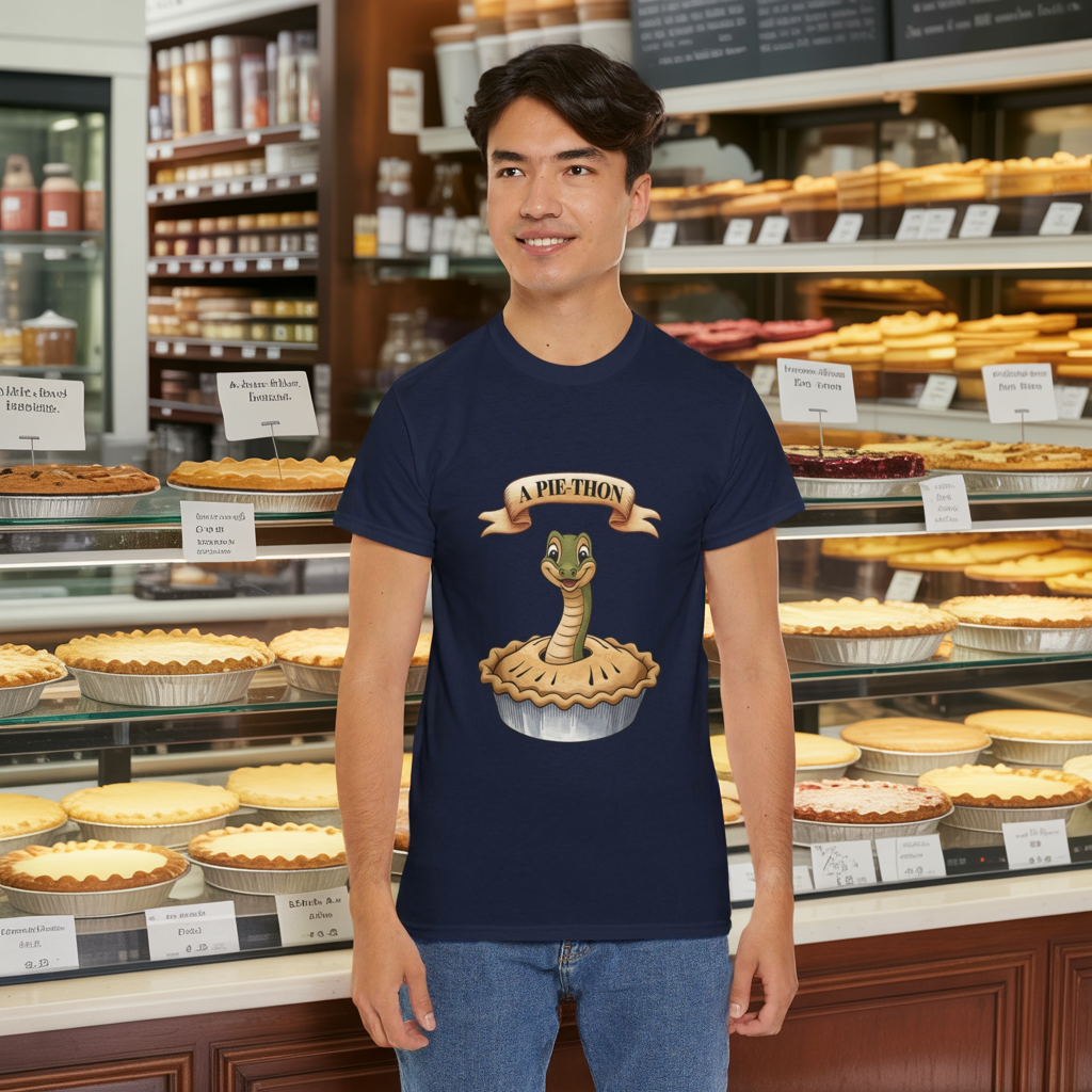 A Pie-Thon Funny Snake Pun Shirt – Cute Animal Joke T-Shirt – Quirky Graphic Tee for Pun Lovers, Reptile Fans, and Unique Gift Ideas