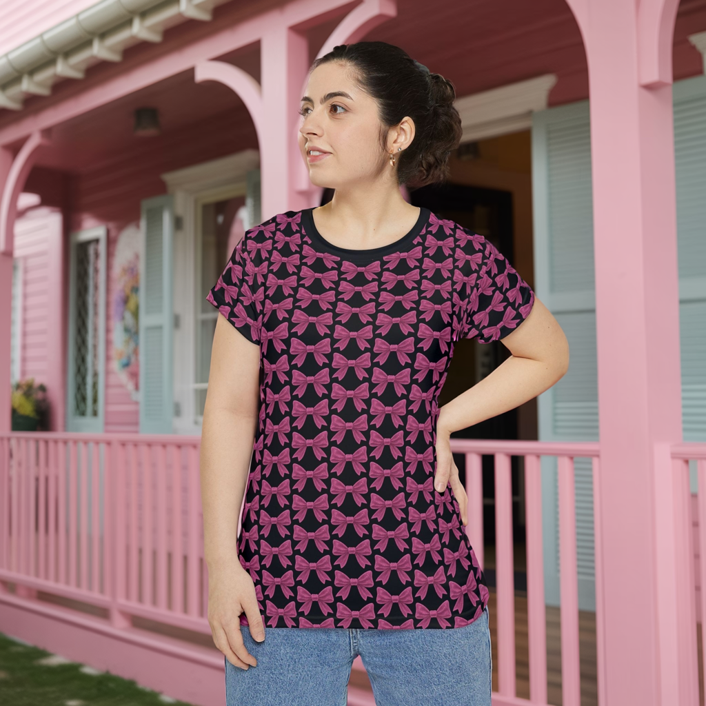 Coquette Bow Pattern Tee – All-Over Pink Ribbon Design T-Shirt for Soft-Girl Aesthetic Lovers – Pastel Bows Top, Perfect Girly Gift
