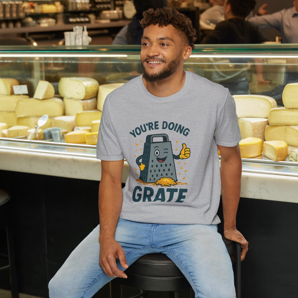 You’re Doing Grate Funny Cheese Grater Pun T-Shirt | Cute Kitchen Humor Graphic Tee | Encouragement Gift for Food & Pun Lovers