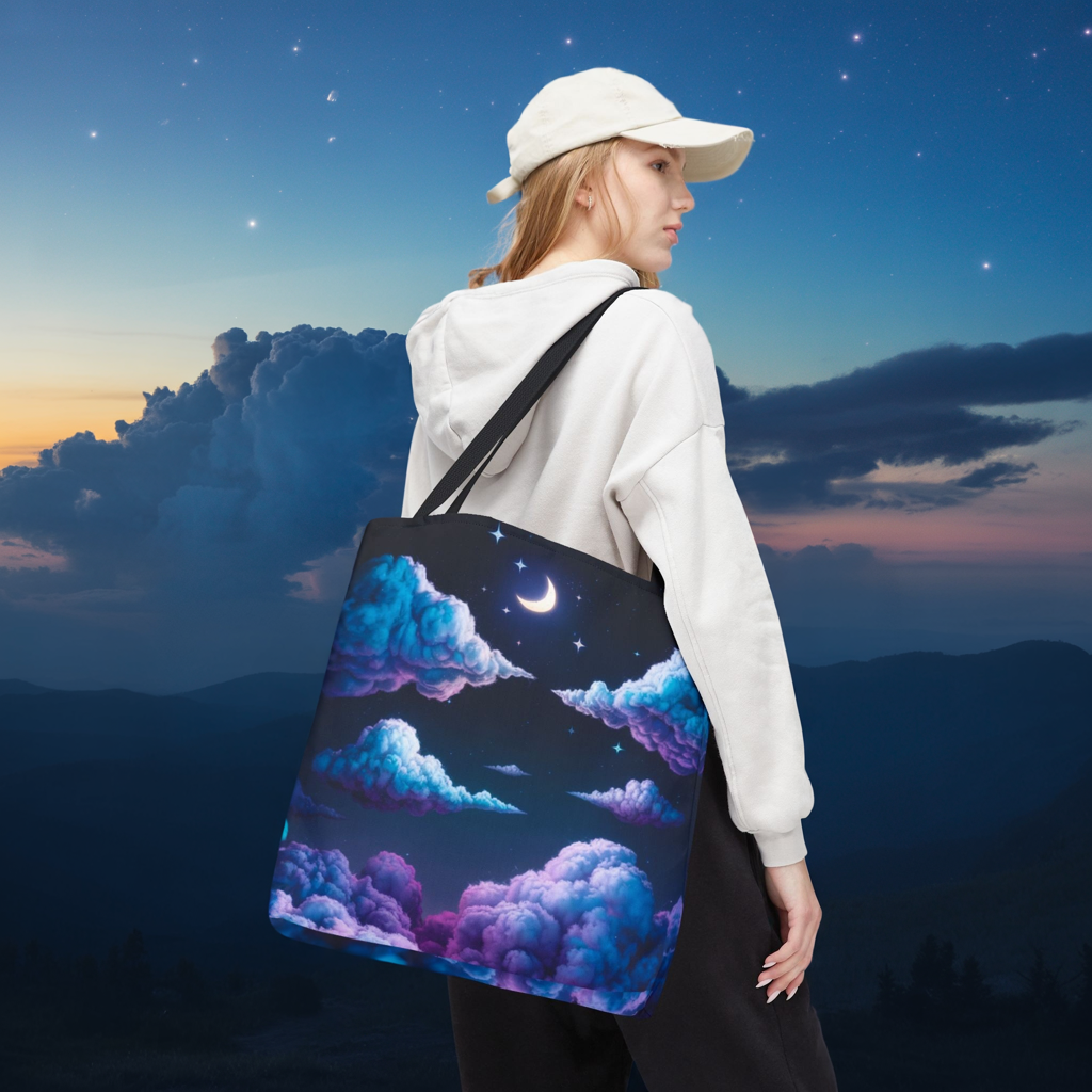 Dreamy Moon & Clouds Tote Bag • Celestial Night Sky Tote • Boho Moon Cloud Tote • Eco-Friendly Cosmic Art Tote • Gift for Stargazers