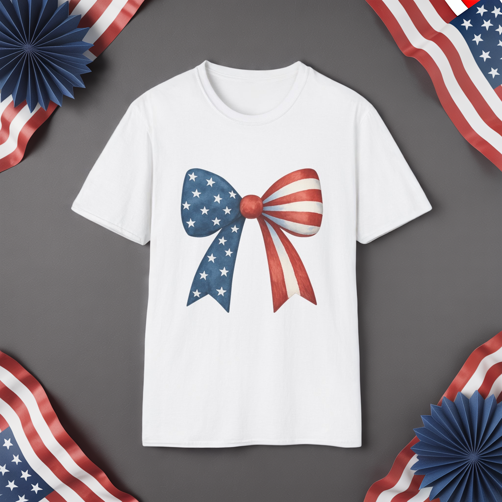 Patriotic Bow USA T-Shirt | 4th of July Shirt | American Flag Bow Tee | Independence Day Shirt | July 4th Graphic Tee | USA Pride Shirt