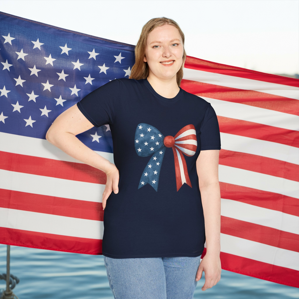 Patriotic Bow USA T-Shirt | 4th of July Shirt | American Flag Bow Tee | Independence Day Shirt | July 4th Graphic Tee | USA Pride Shirt