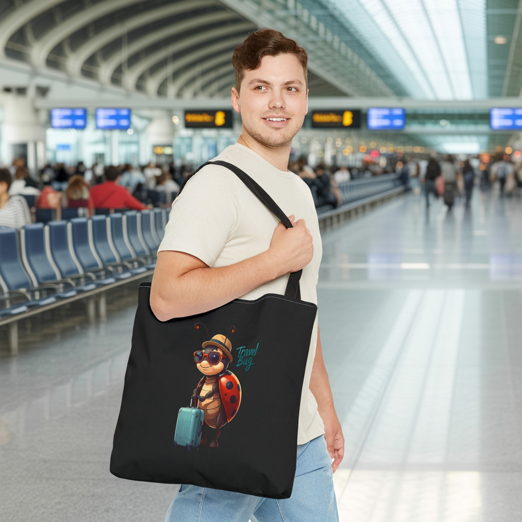 Travel Bug Tote Bag | Cute Ladybug with Suitcase Art Tote – Whimsical Travel Accessory, Aesthetic Canvas Bag | Gift for Travelers