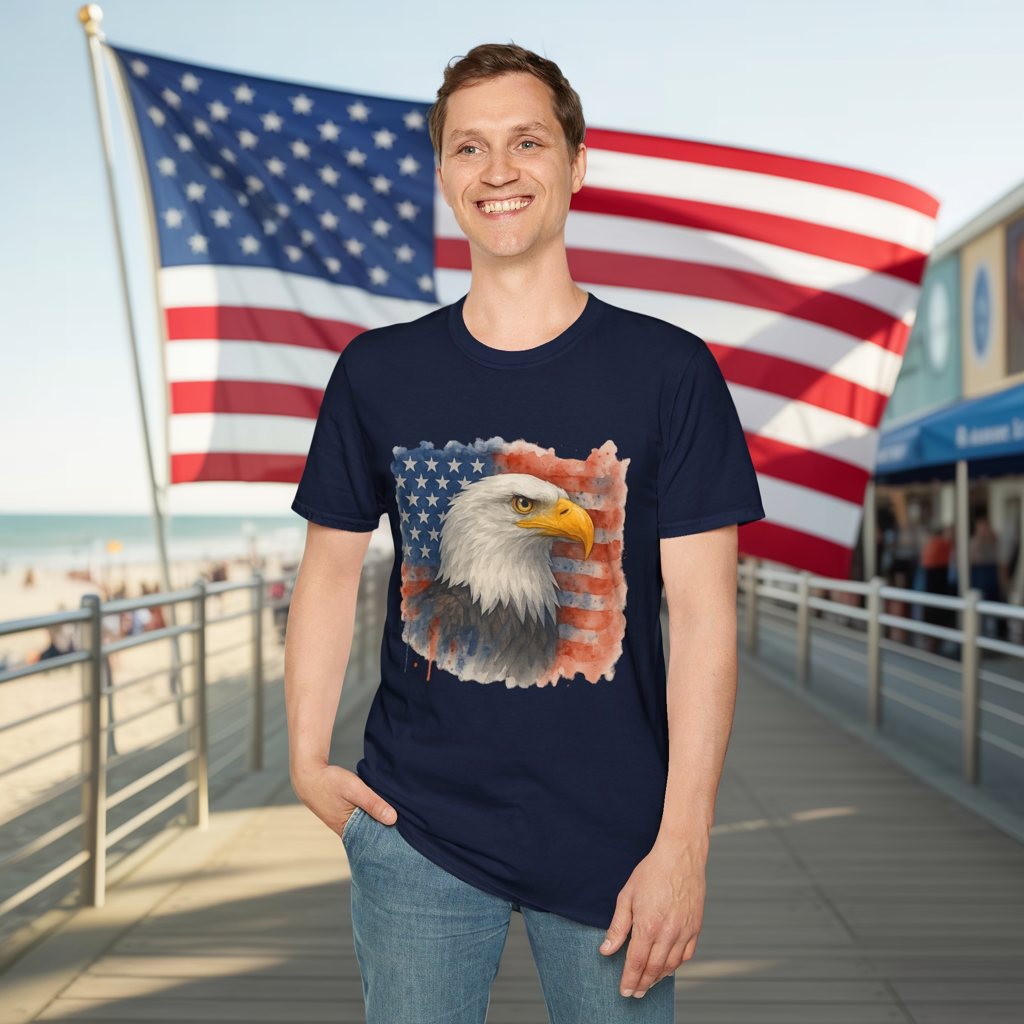 American Eagle & Flag T‑Shirt | Patriotic Graphic Tee | Bald Eagle USA Shirt | 4th of July Tee | Independence Day Apparel
