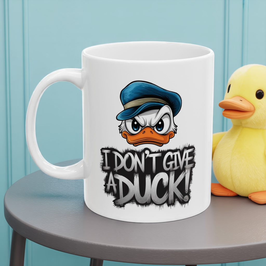 I Don’t Give a Duck Mug | Sassy Duck Coffee Cup | Funny Pun Gift | Adult Humor Mug | Bold Cartoon Animal Drinkware | 11oz & 15oz